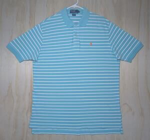 Polo Ralph Lauren Men's XL Shirt Blue White Orange Pony Casual Mesh Cotton